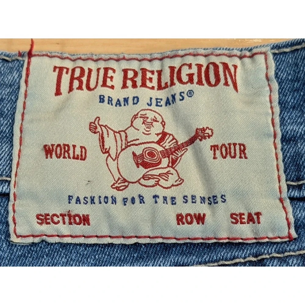 True Religion Ricky Relaxed‎ Straight Jeans Mens 32 Medium Wash Blue Denim